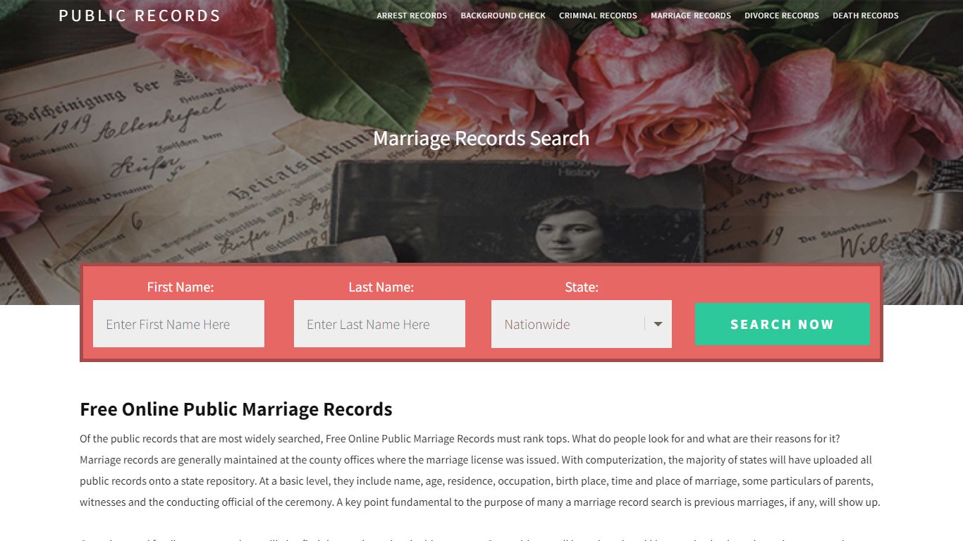 Free Online Public Marriage Records | Enter Name and Search